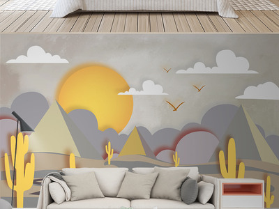 幾何童話 北歐現(xiàn)代簡約風(fēng)格兒童房與電視背景墻的個(gè)性壁畫設(shè)計(jì)